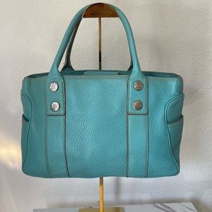 Michael Kors Vintage Turquoise Pebbled Leather Shoulder Tote Bag Silver Hardware